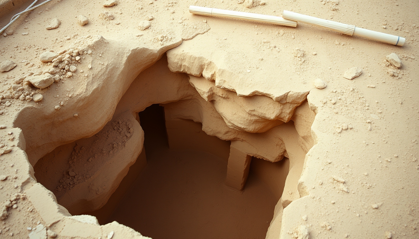 archaeological dig site in editorial style