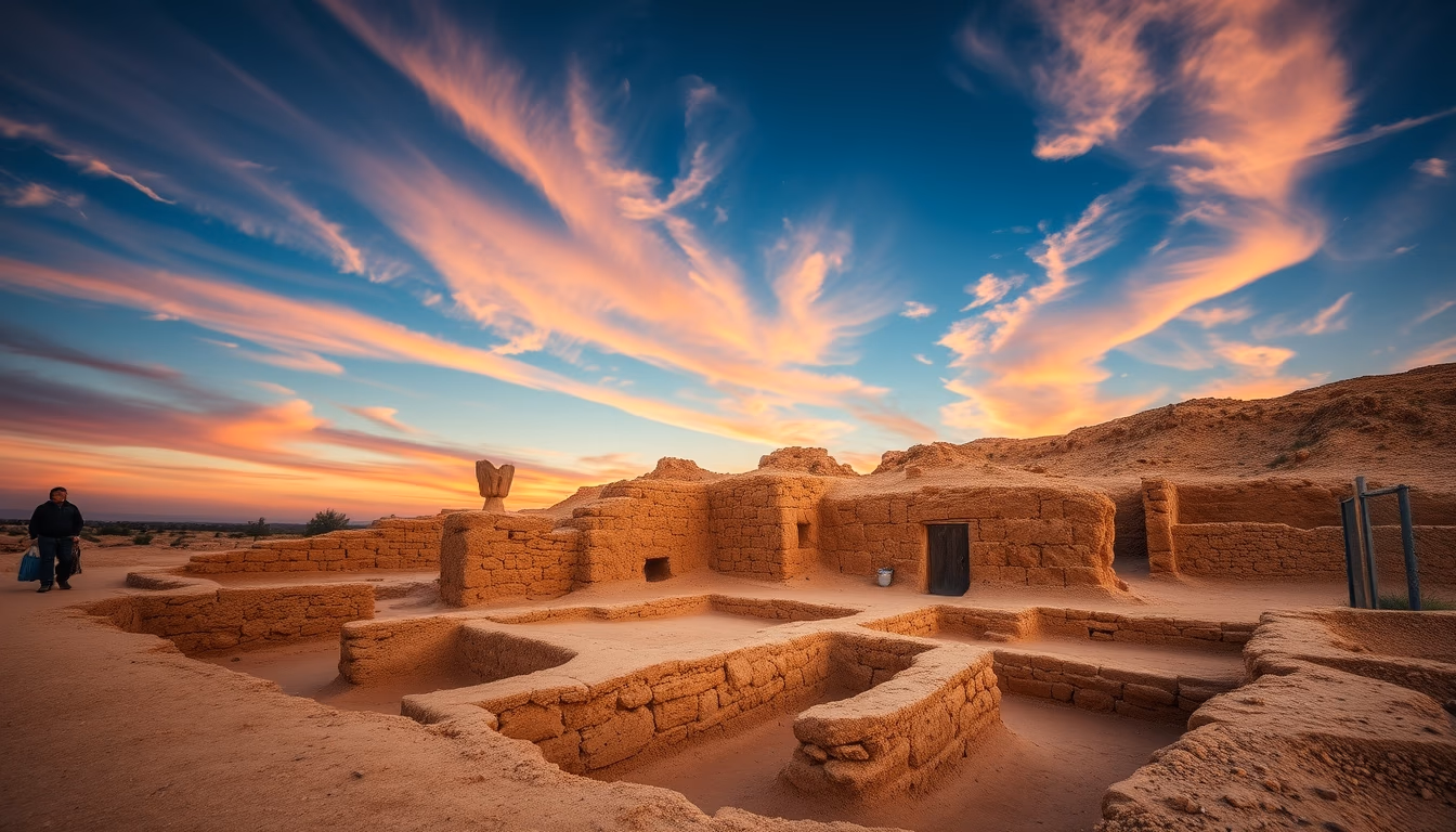 archaeological dig site in editorial style