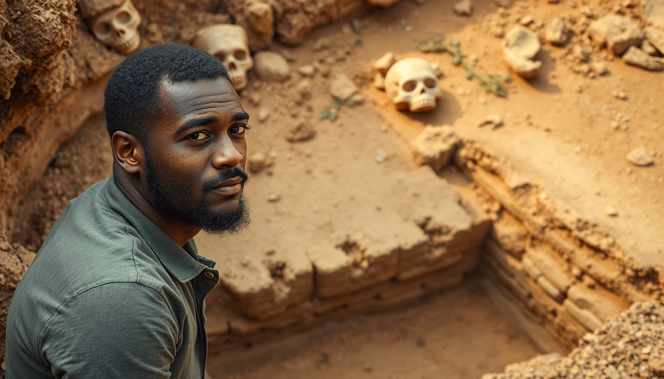 archaeological dig site in editorial style