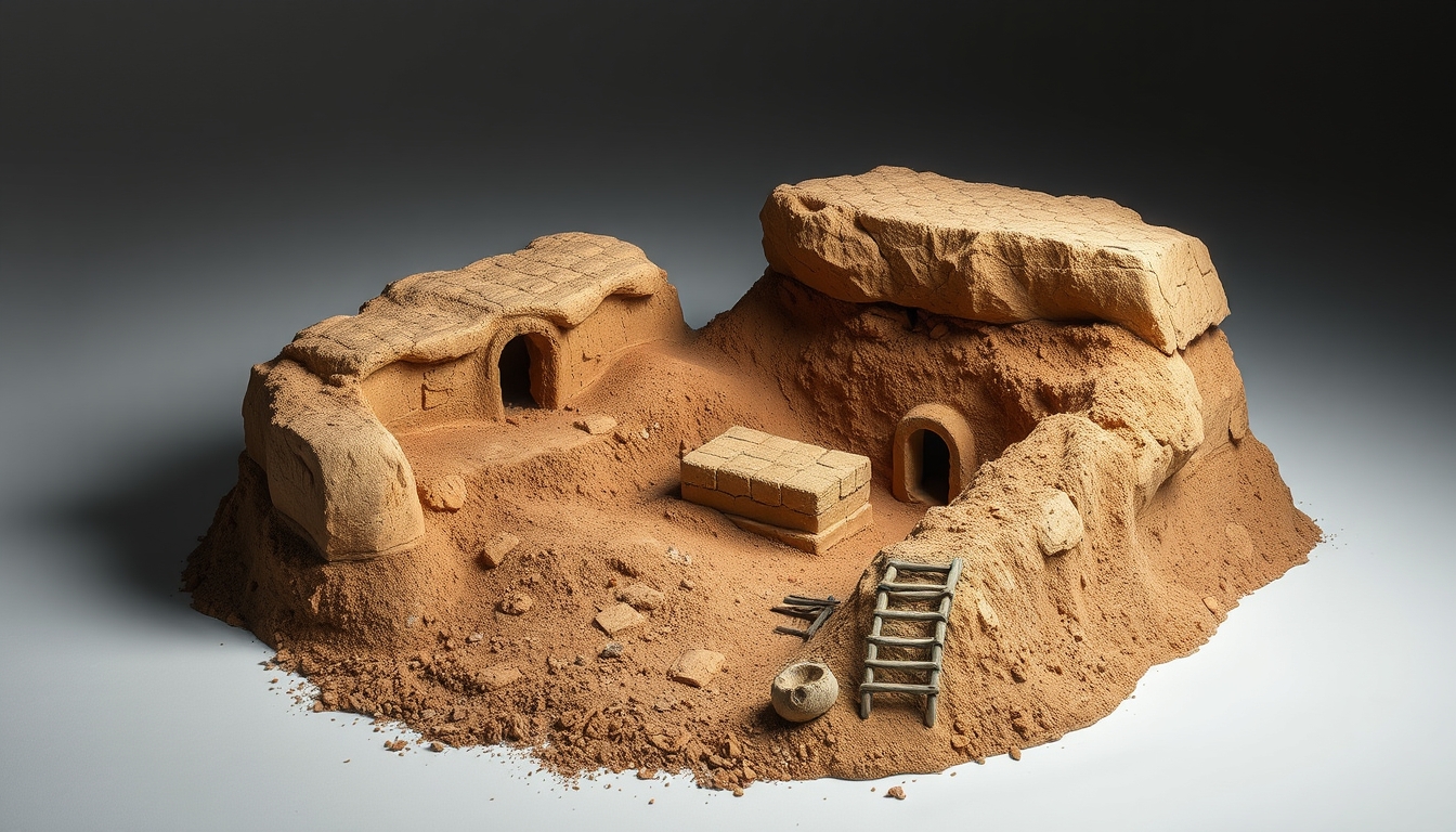 archaeological dig site in editorial style