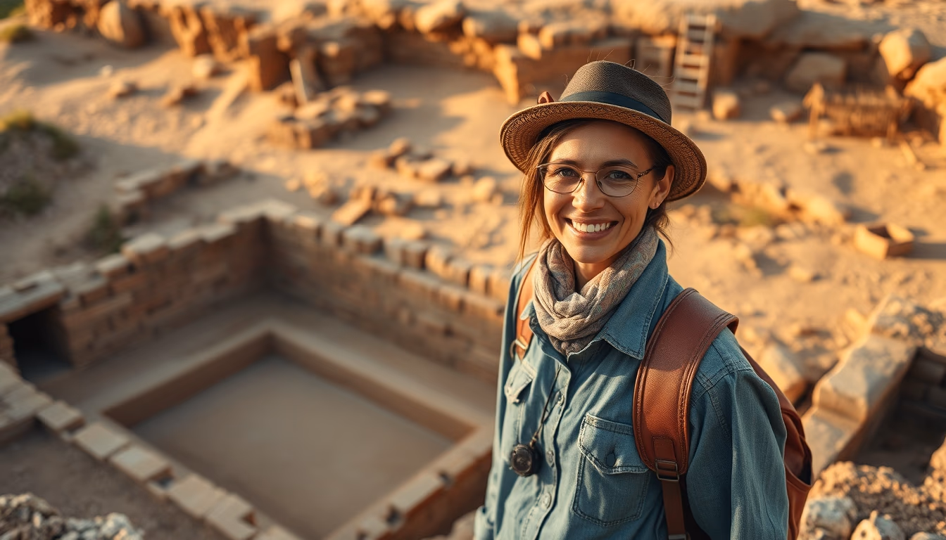 archaeological dig site in editorial style