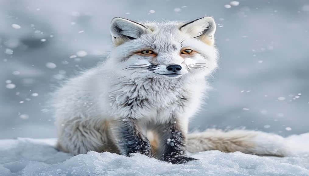 Arctic fox white snow em estilo editorial