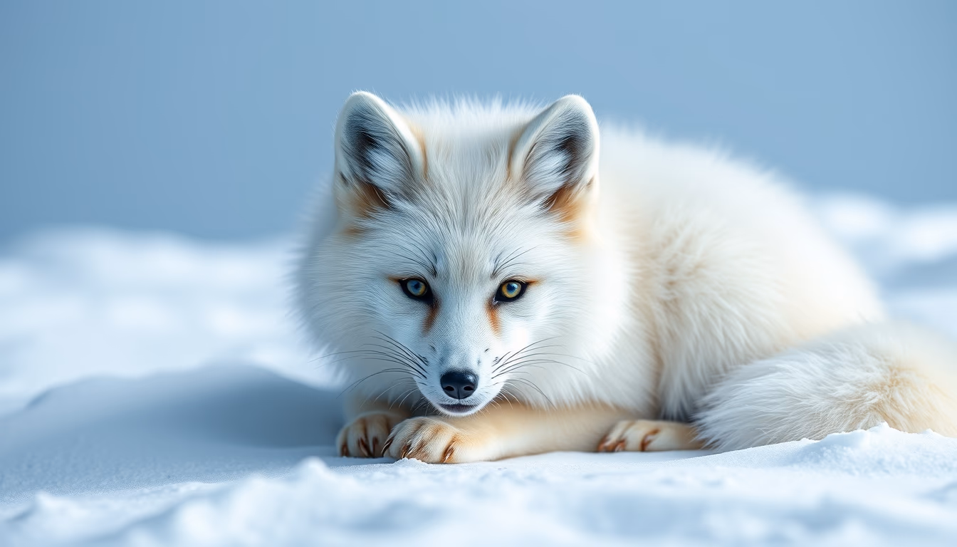 arctic fox white snow in editorial style