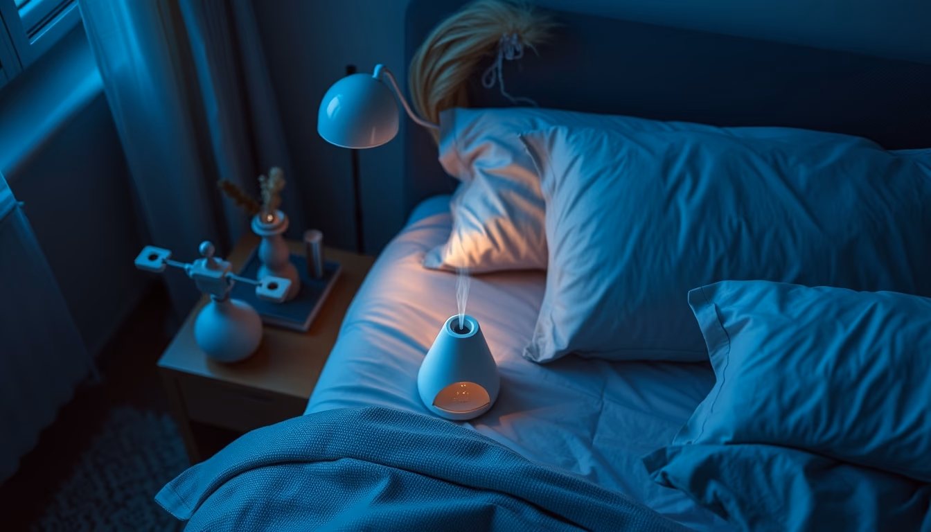 aromatherapy diffuser bedside in editorial style