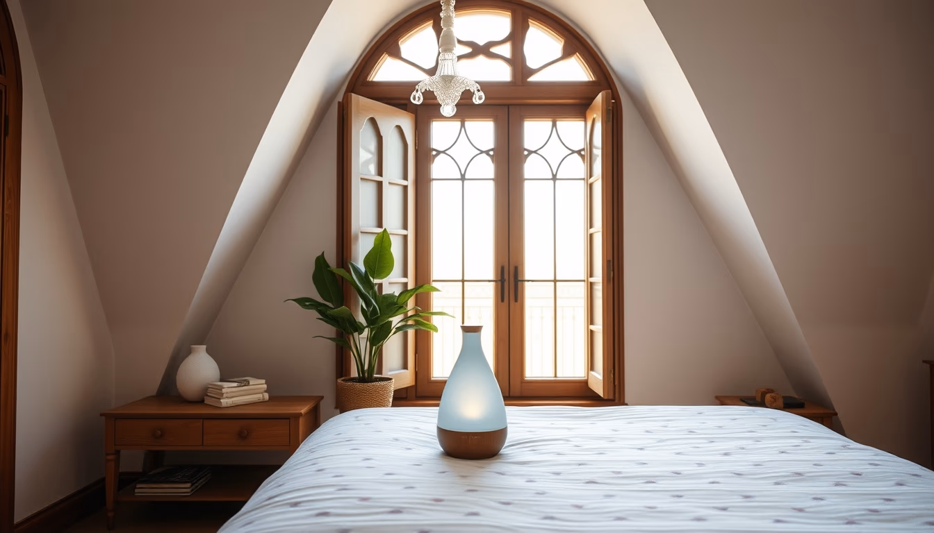 aromatherapy diffuser bedside in editorial style