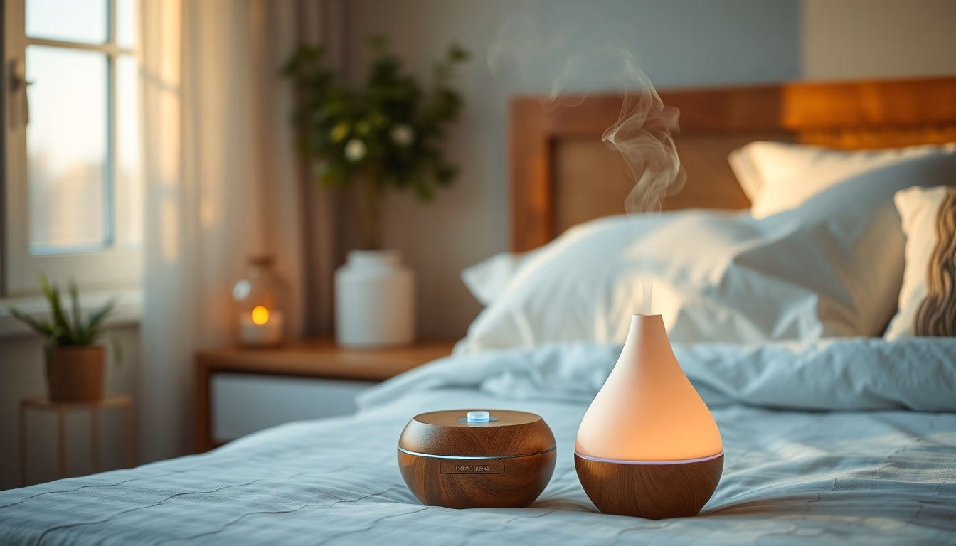 aromatherapy diffuser bedside in editorial style