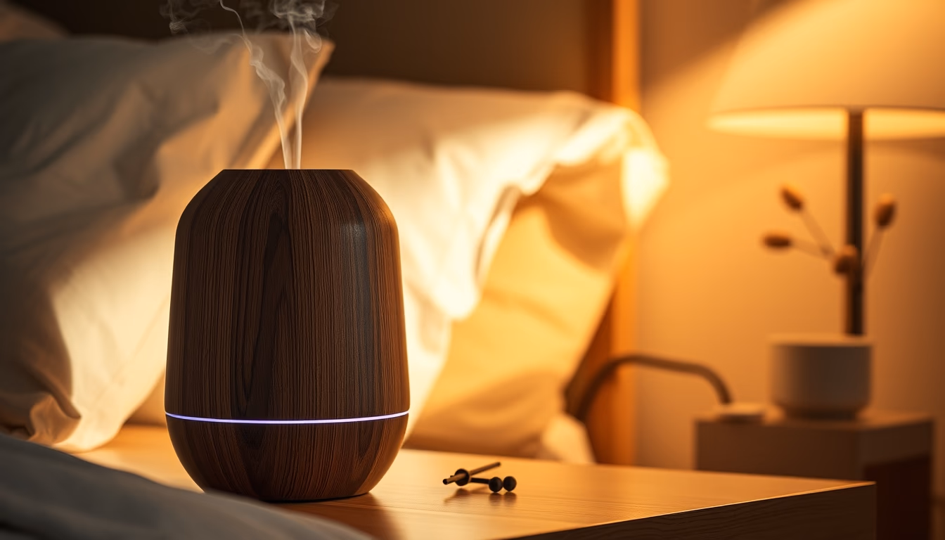 aromatherapy diffuser bedside in editorial style
