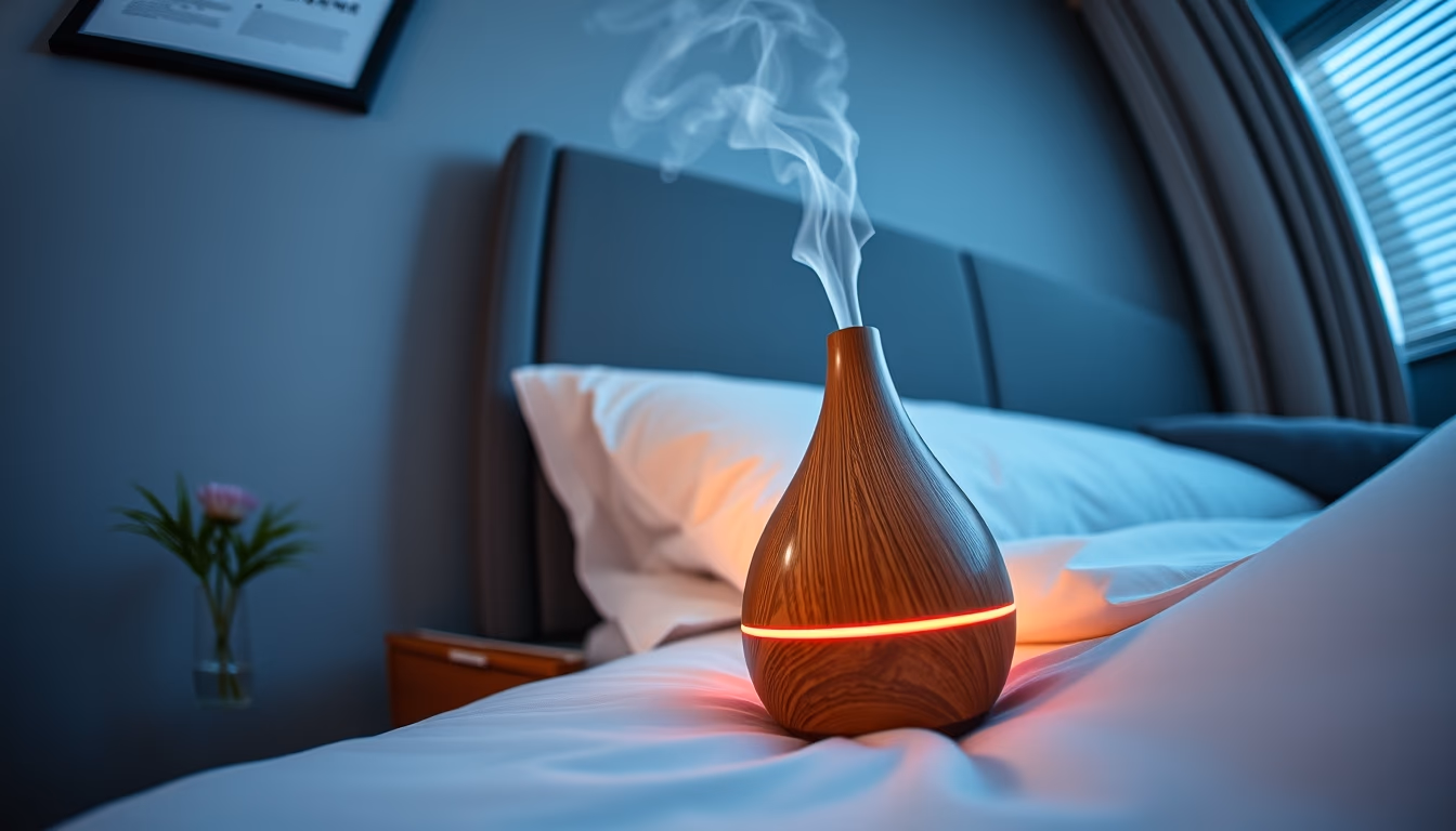 aromatherapy diffuser bedside in editorial style