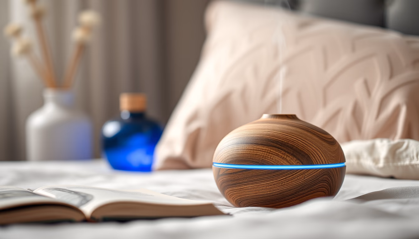 aromatherapy diffuser bedside in editorial style