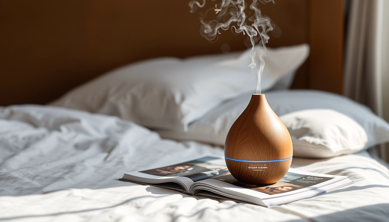 aromatherapy diffuser bedside in editorial style