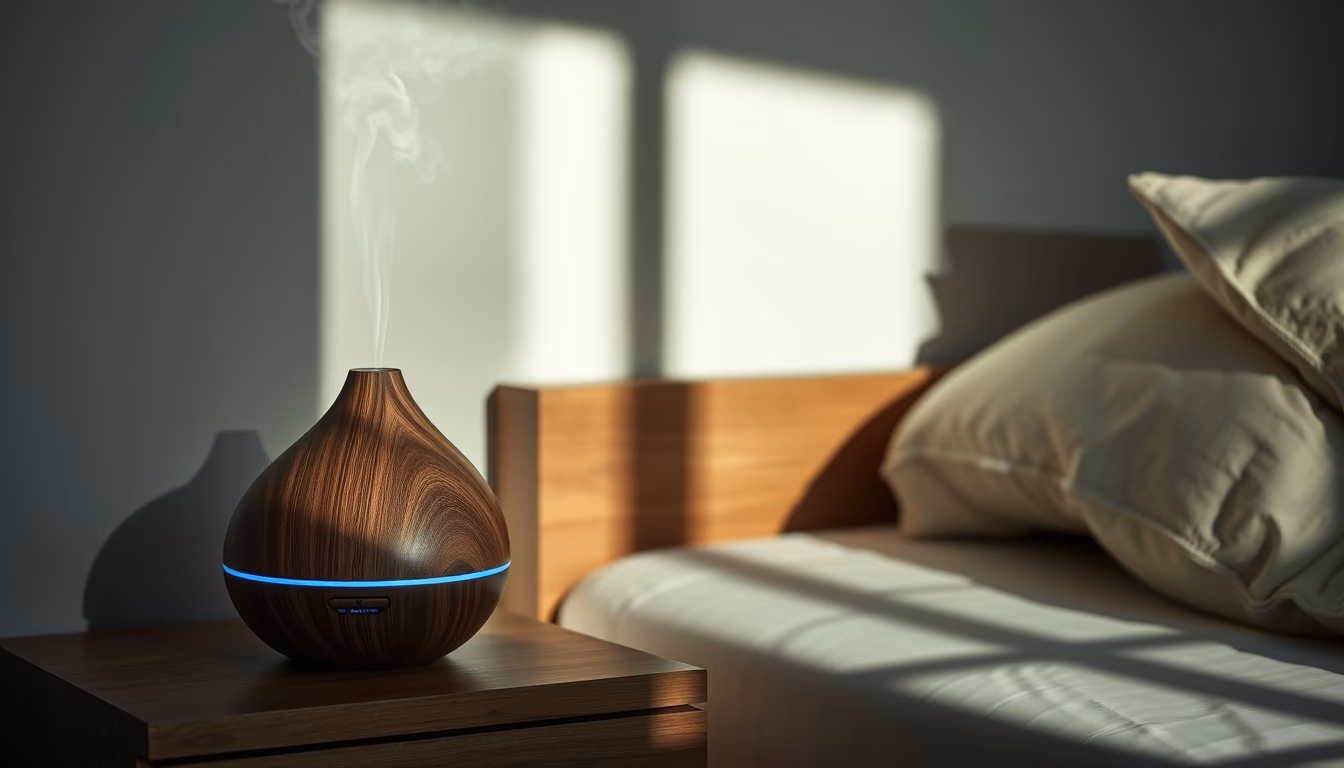 aromatherapy diffuser bedside in editorial style