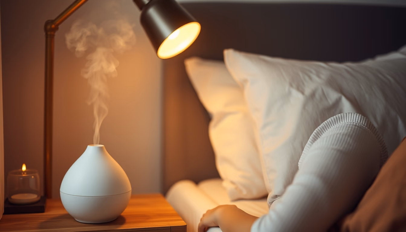 aromatherapy diffuser bedside in editorial style