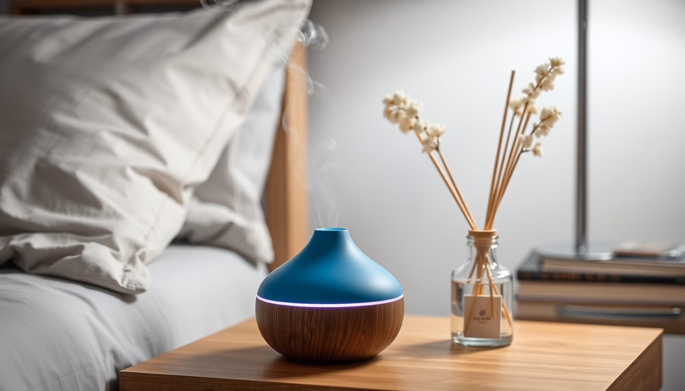 aromatherapy diffuser bedside in editorial style