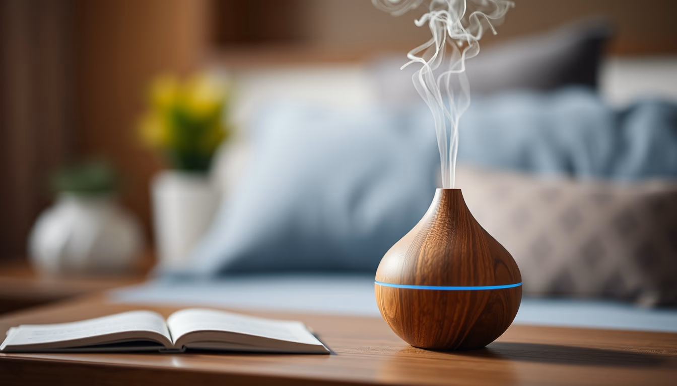 aromatherapy diffuser bedside in editorial style