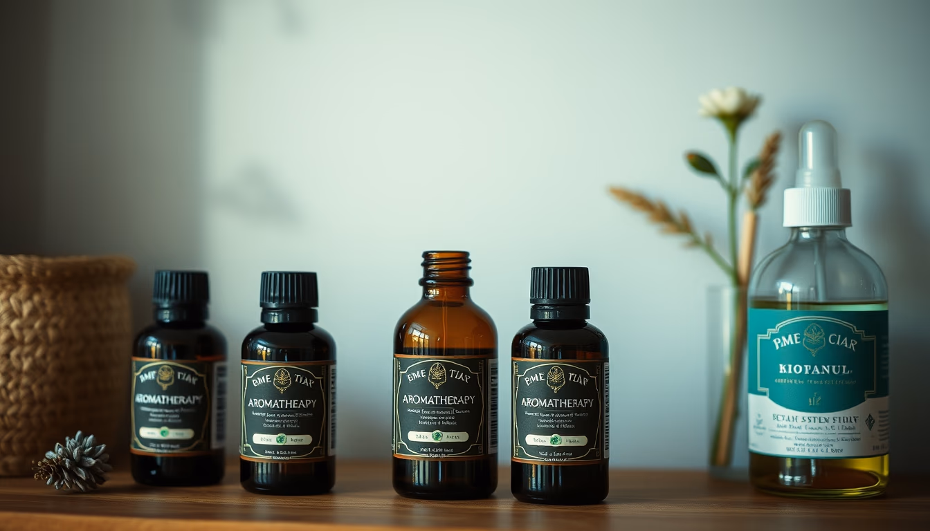 aromatherapy oil bottles in editorial style