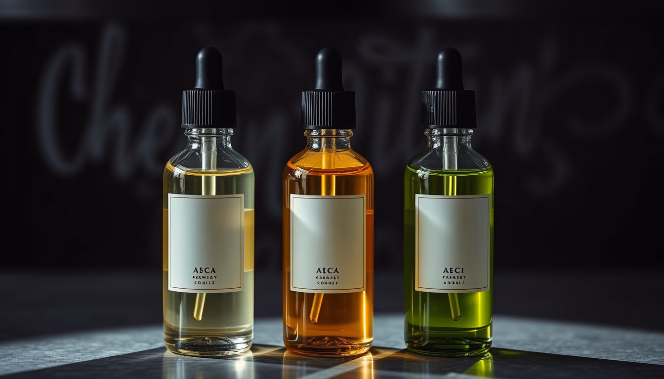 aromatherapy oil bottles in editorial style