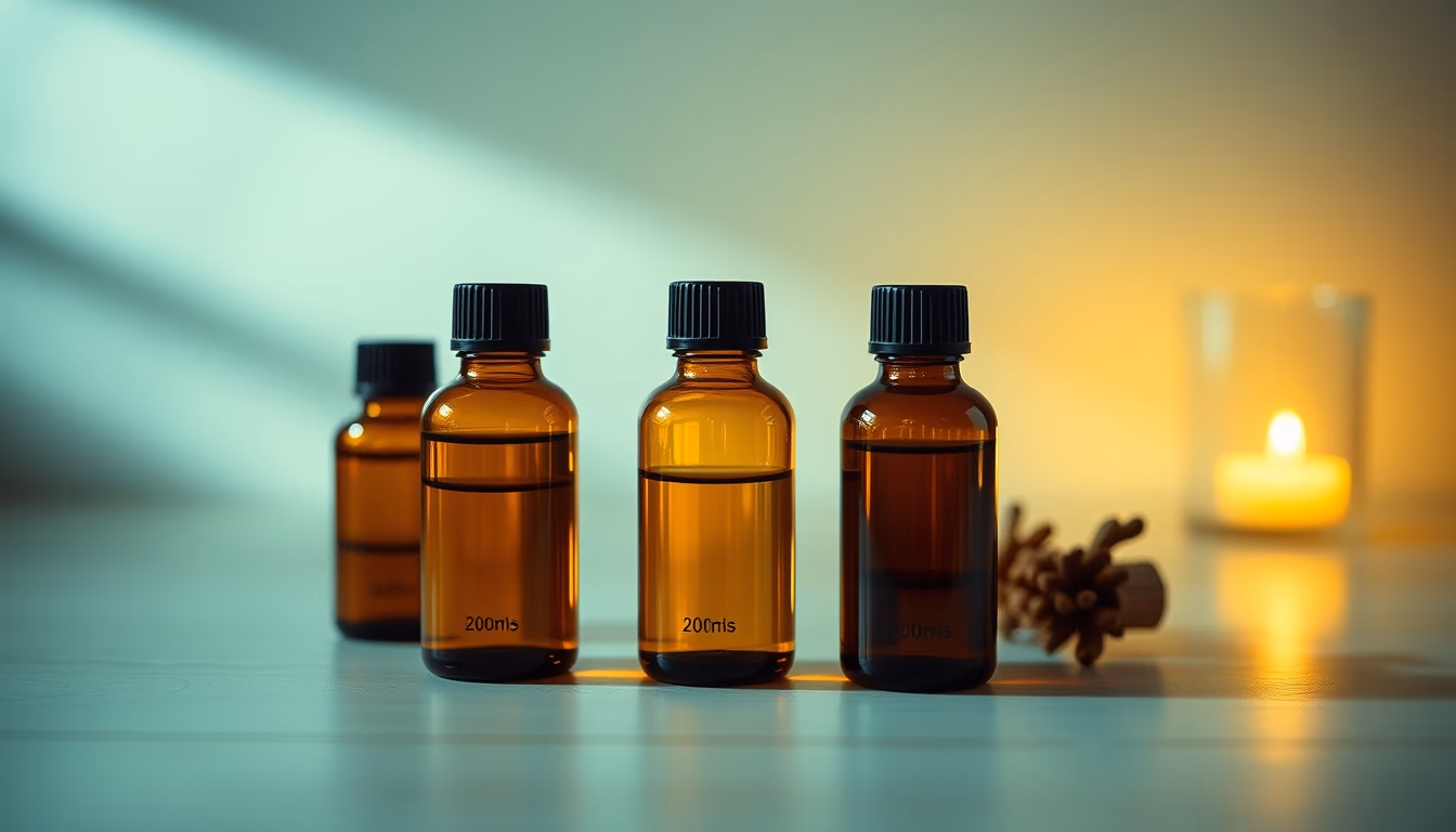 aromatherapy oil bottles in editorial style