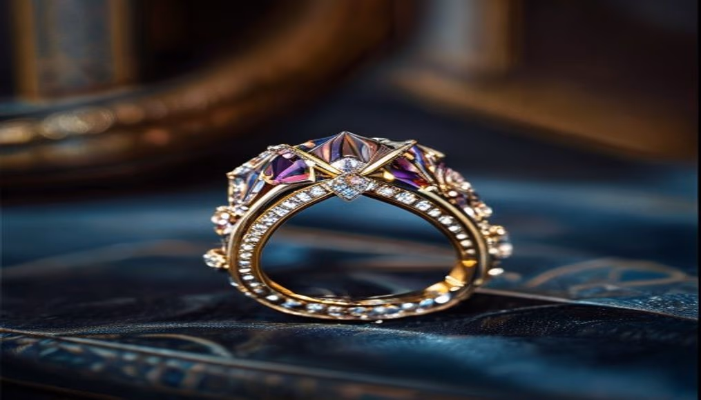art deco diamond ring 1920s in luxury editorial photography