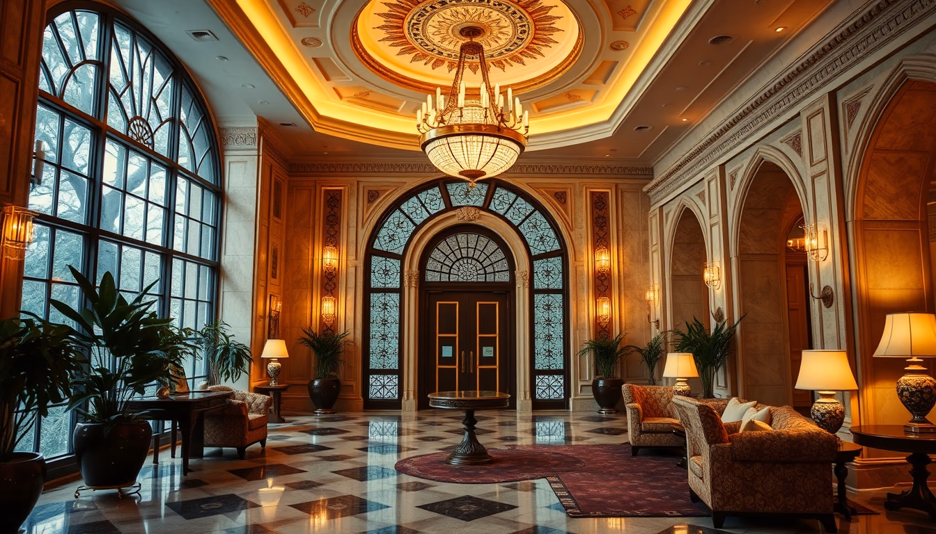 Art deco hotel lobby em estilo editorial