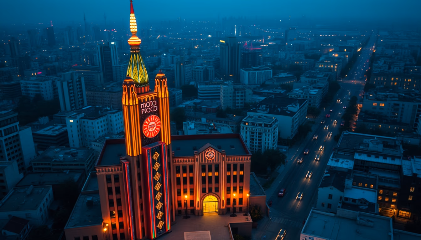 art deco postcard in editorial style