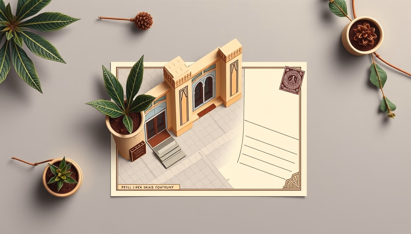 art deco postcard in editorial style