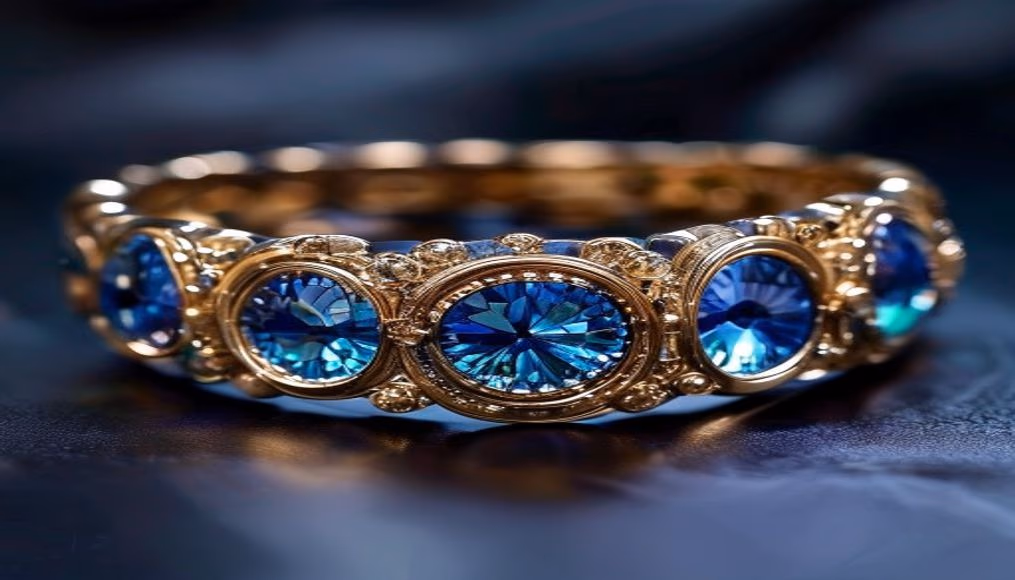 art deco sapphire bracelet calibre in luxury editorial photography