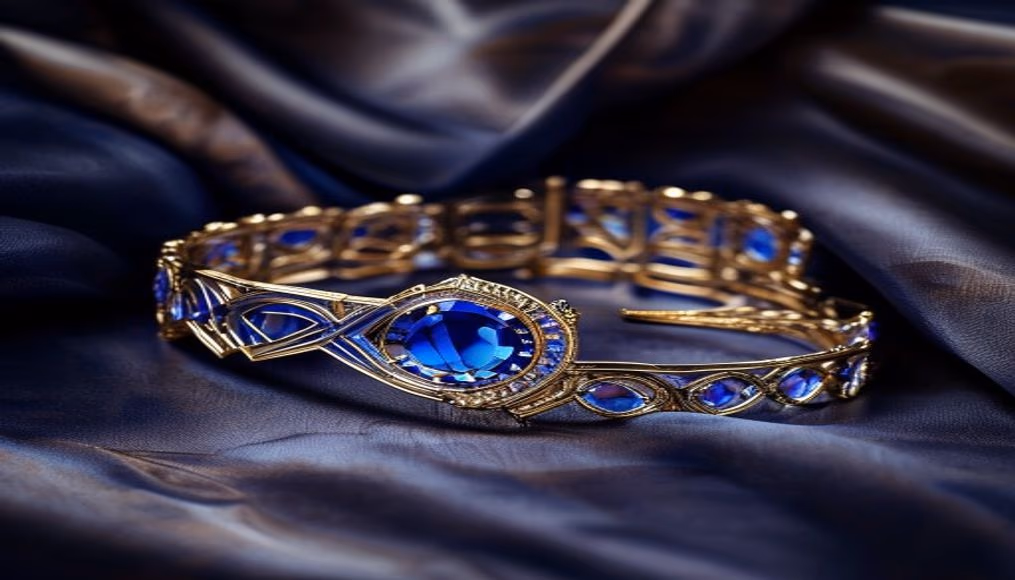 art deco sapphire bracelet calibre in luxury editorial photography