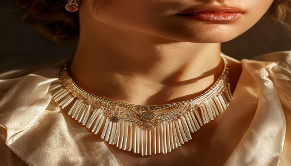 art deco sautoir necklace tassel in luxury editorial photography