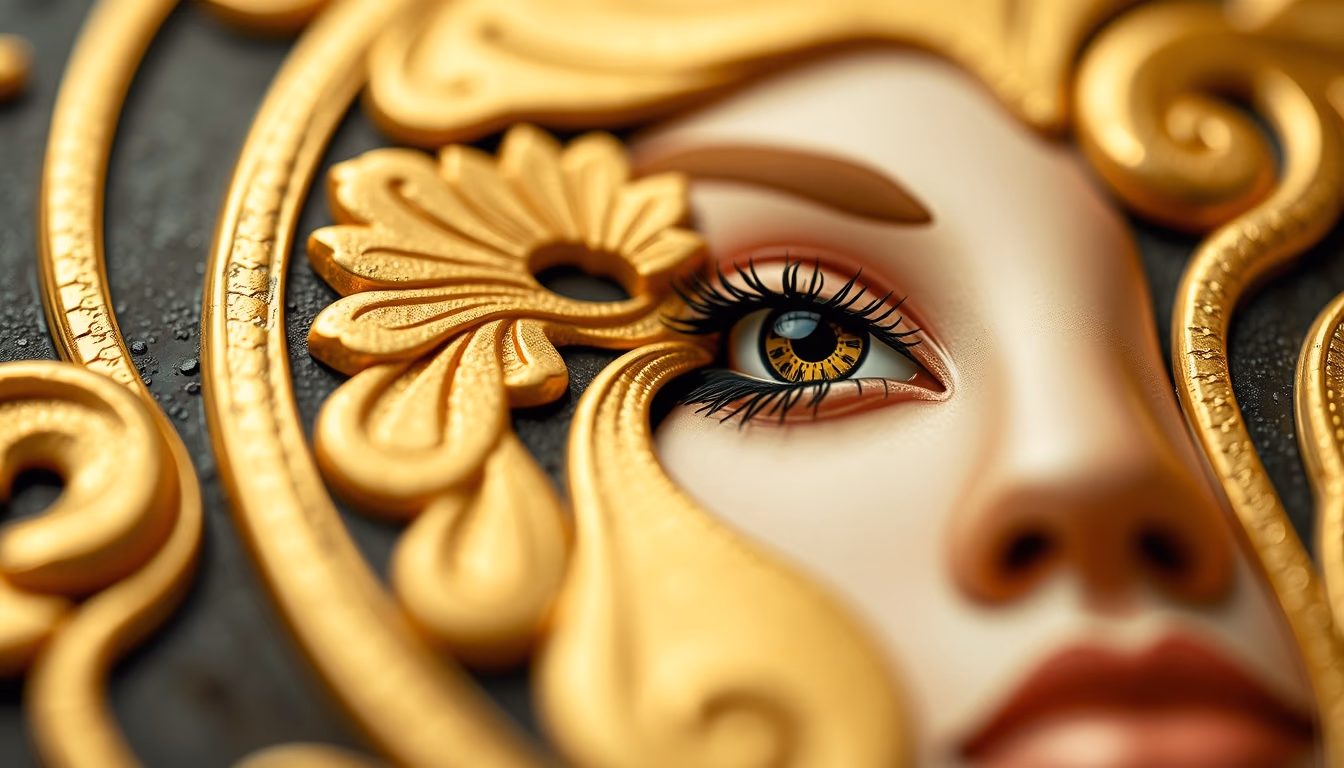 art nouveau klimt gold in editorial style