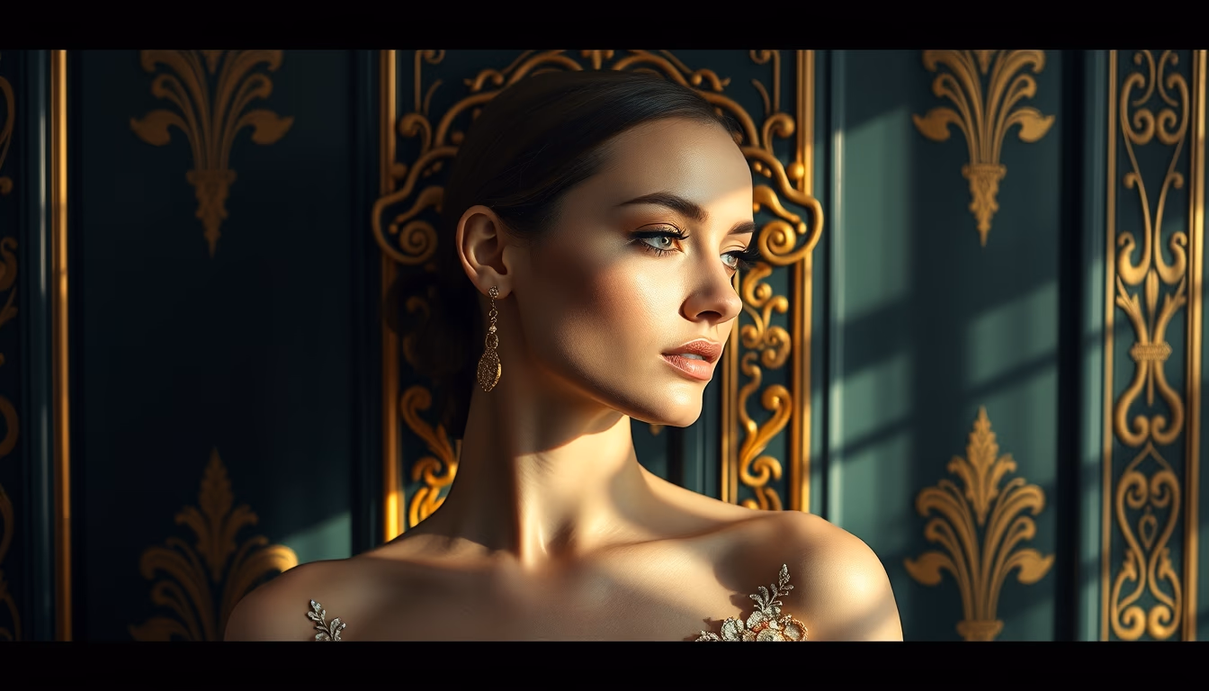 art nouveau klimt gold in editorial style