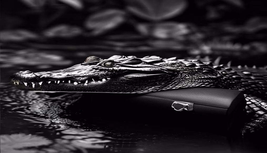 Asprey black crocodile attaché em fotografia editorial de luxo