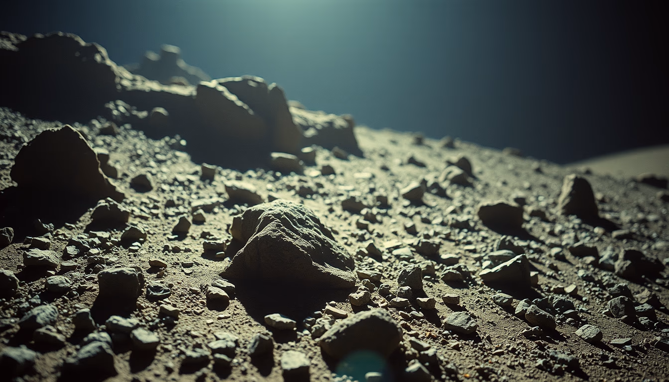 asteroid surface rocky in editorial style