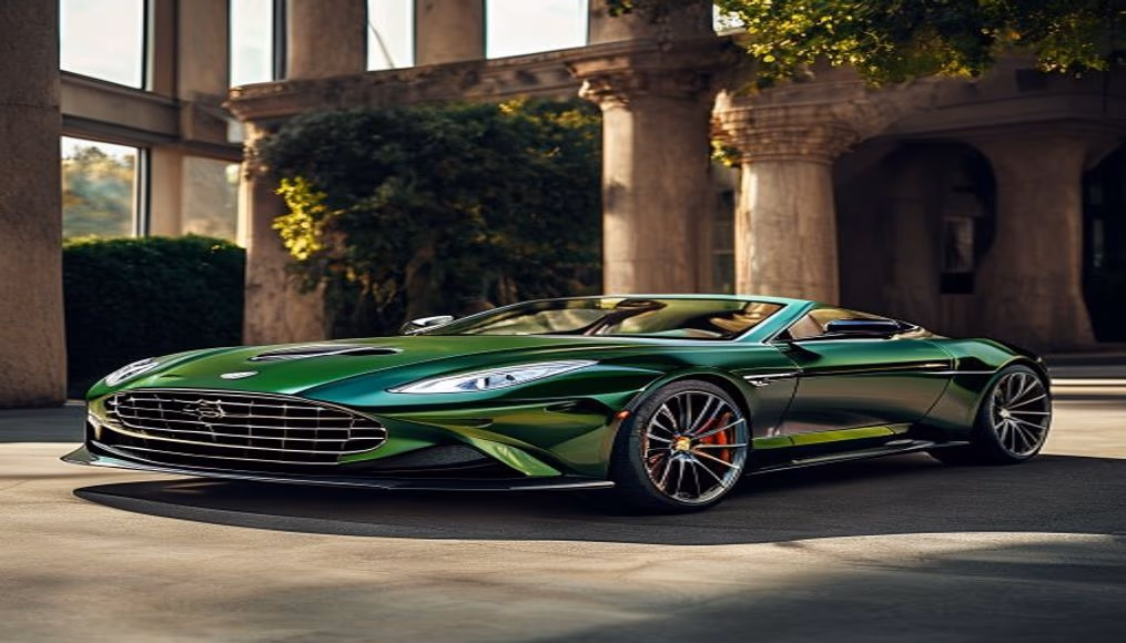 Aston martin db11 v12 racing green em fotografia editorial de luxo