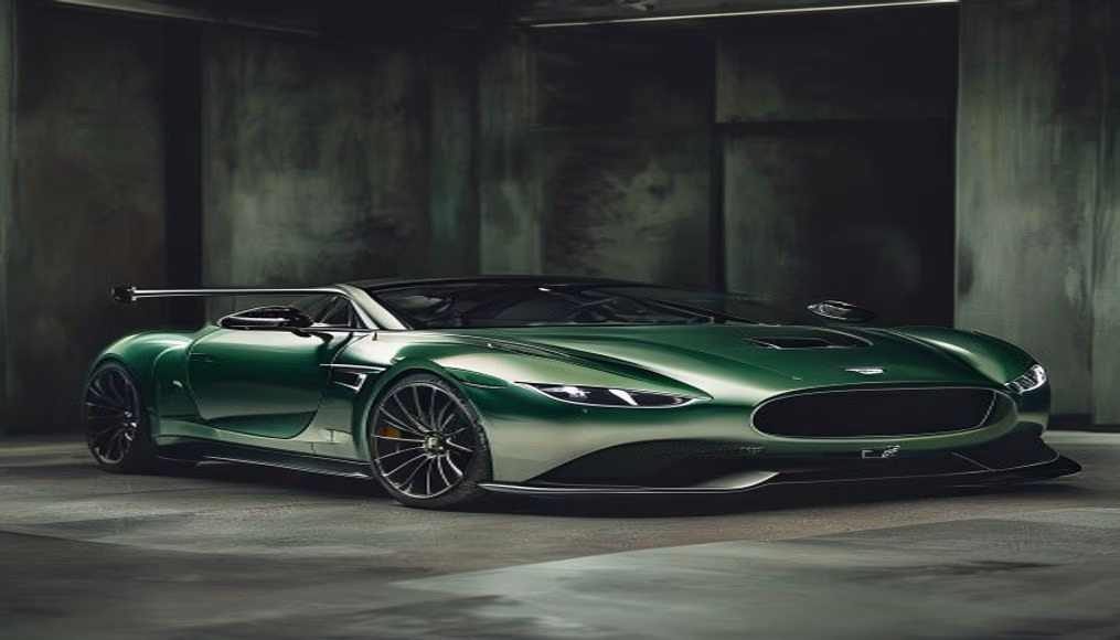 aston martin db11 v12 racing green in luxury editorial photography