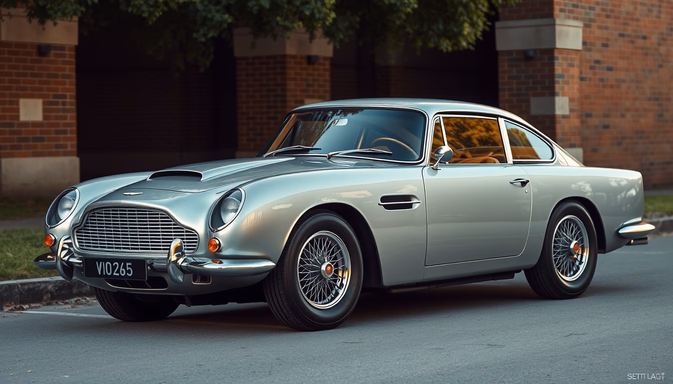 aston martin db5 silver in editorial style
