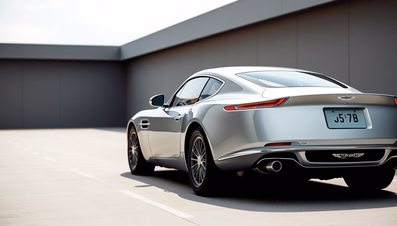 aston martin db5 silver in editorial style