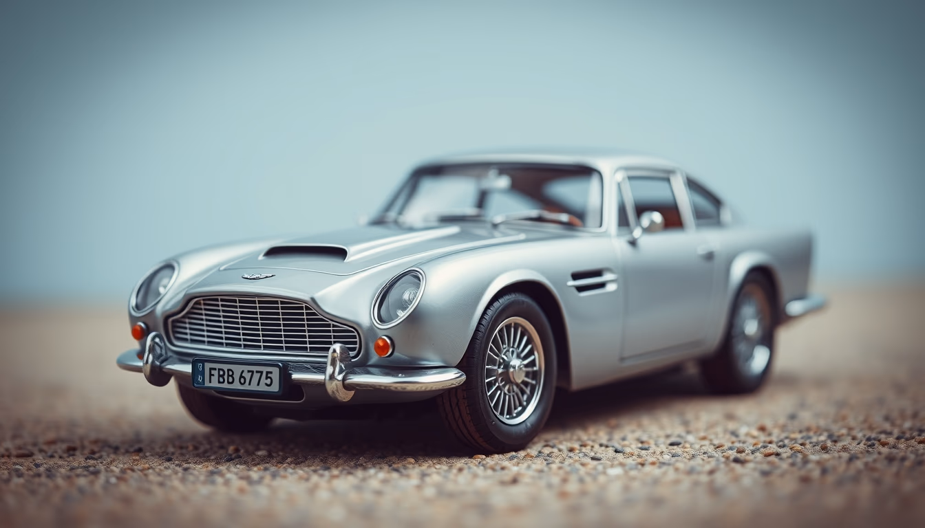 aston martin db5 silver in editorial style