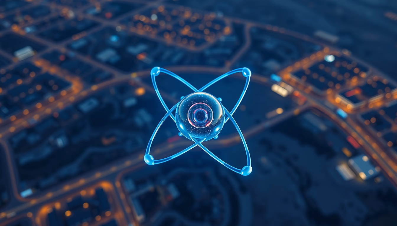 atom 3d render electron orbit in editorial style