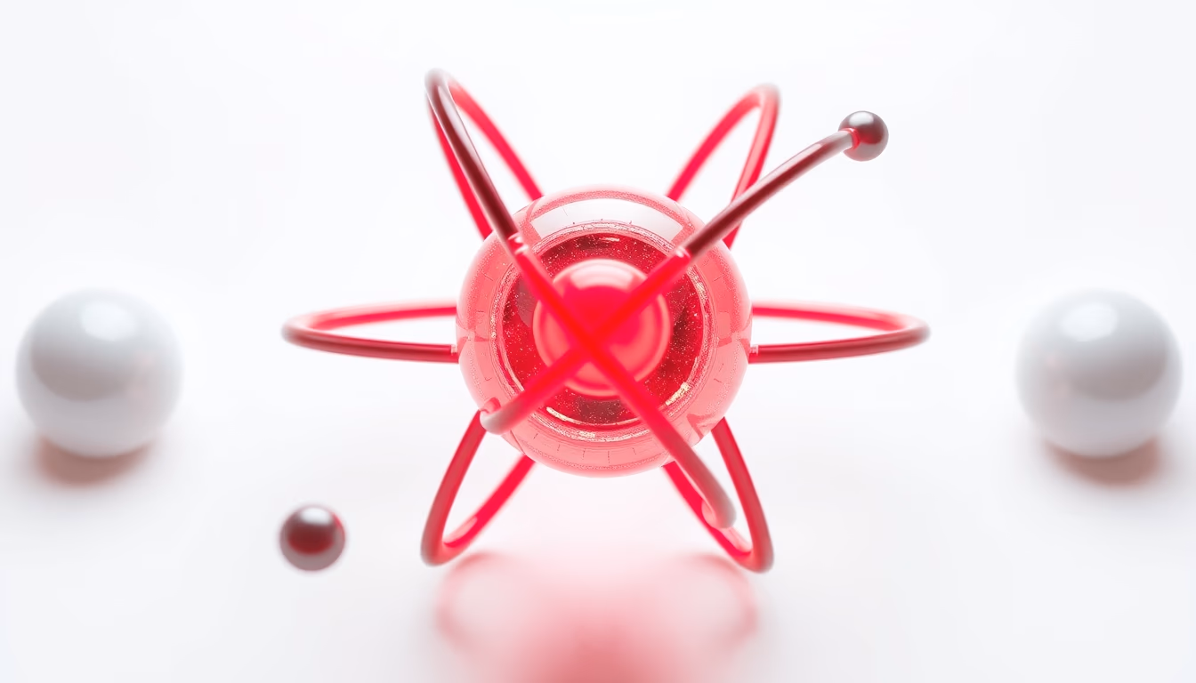 atom 3d render electron orbit in editorial style