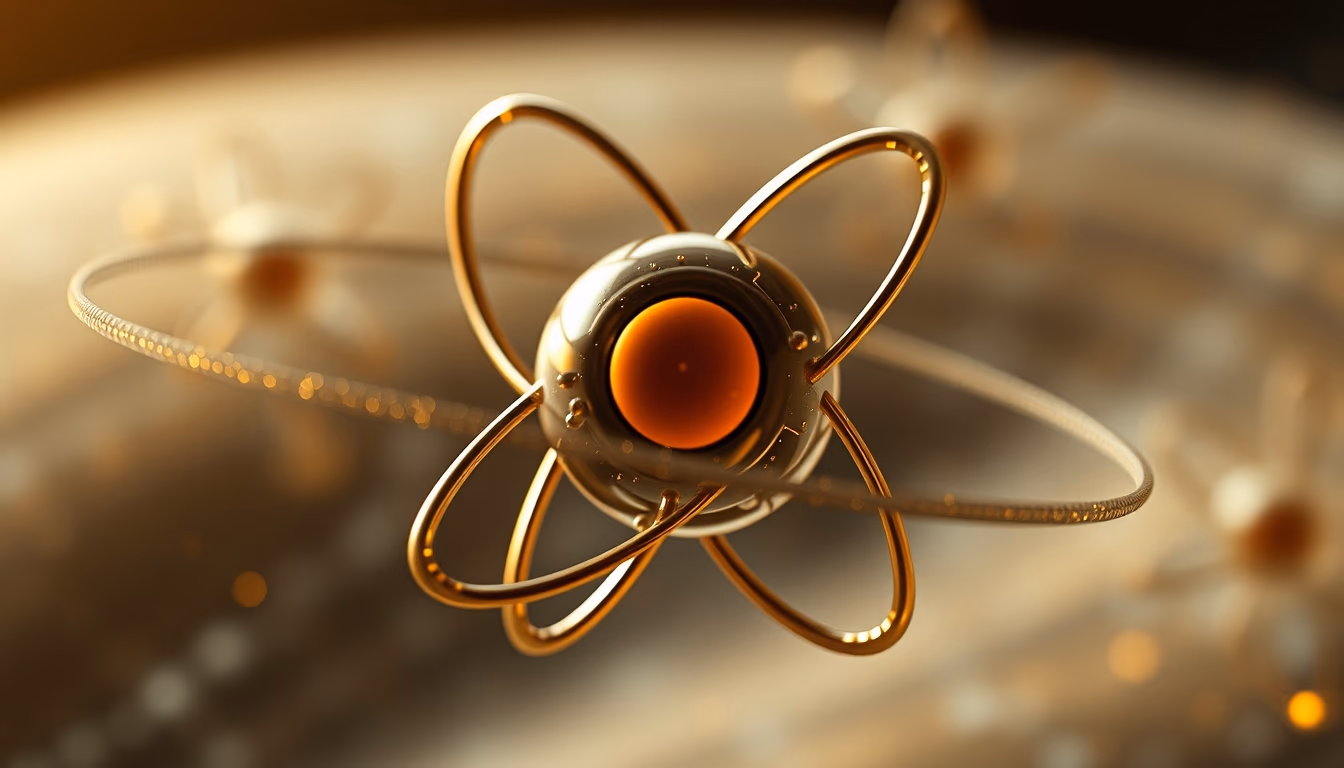 atom 3d render electron orbit in editorial style