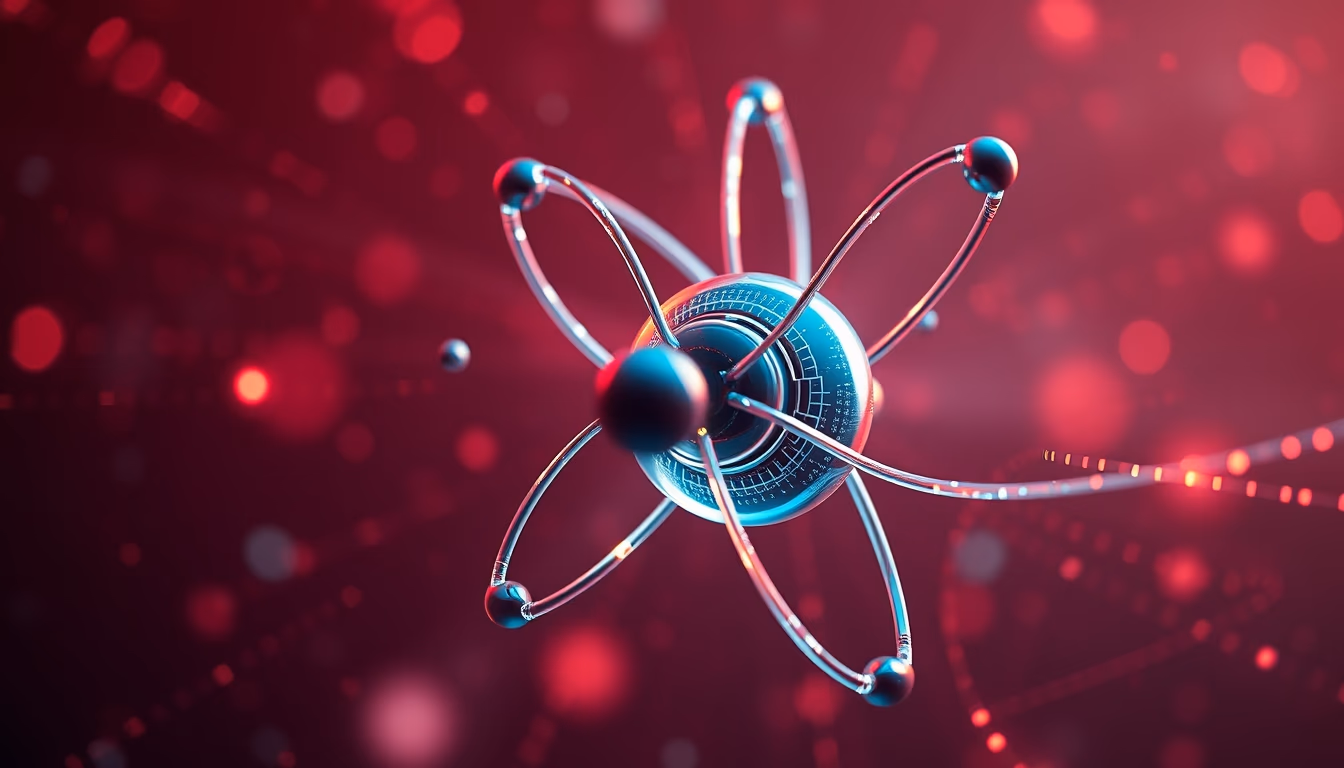 atom 3d render electron orbit in editorial style