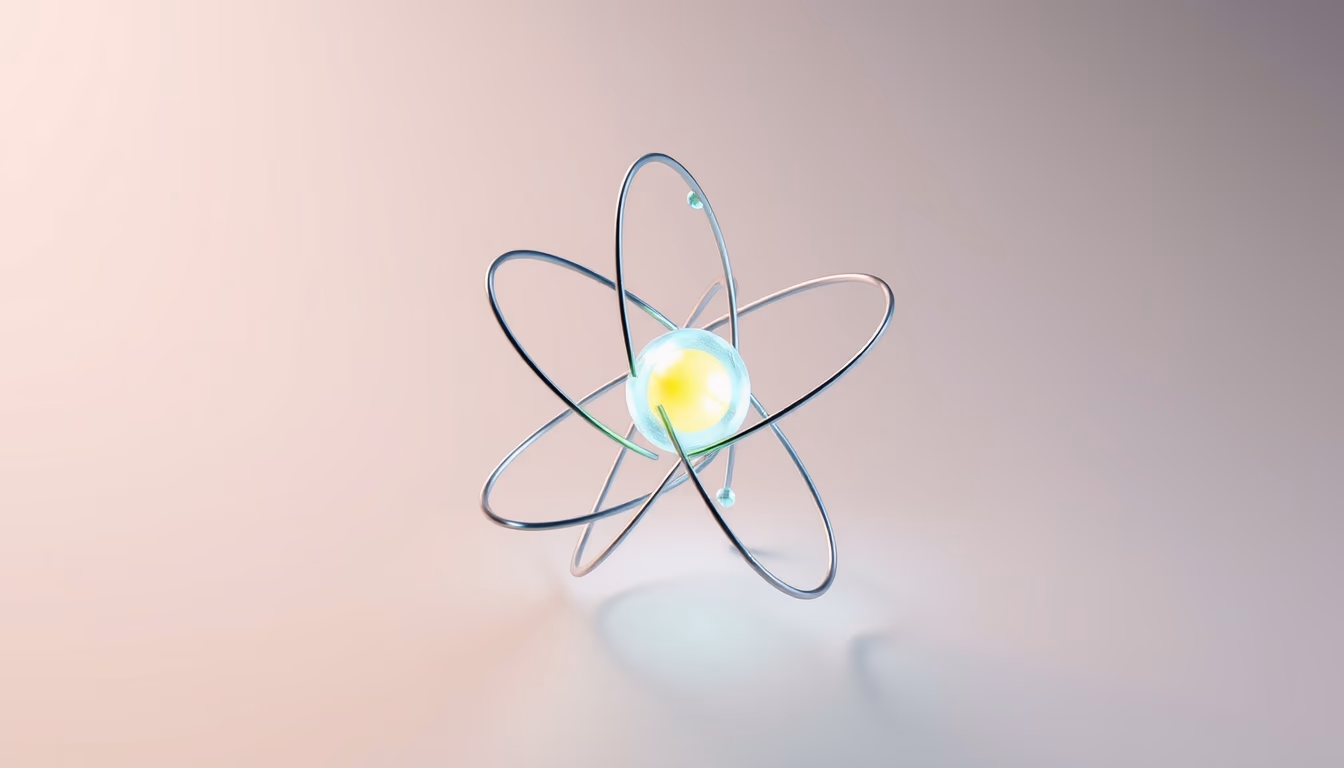 atom 3d render electron orbit in editorial style
