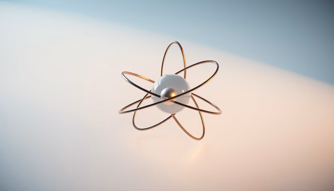 atom 3d render electron orbit in editorial style
