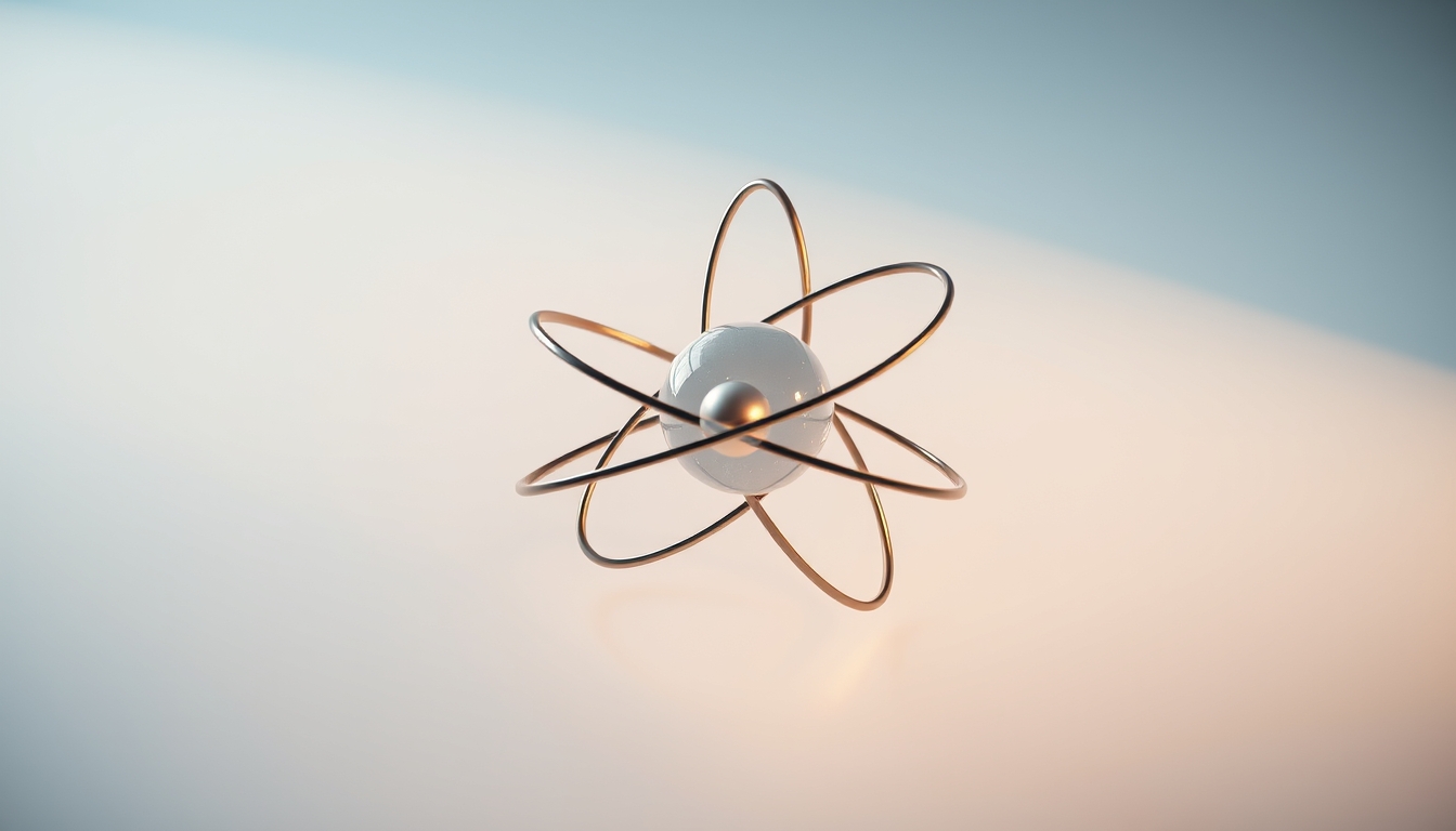 atom 3d render electron orbit in editorial style