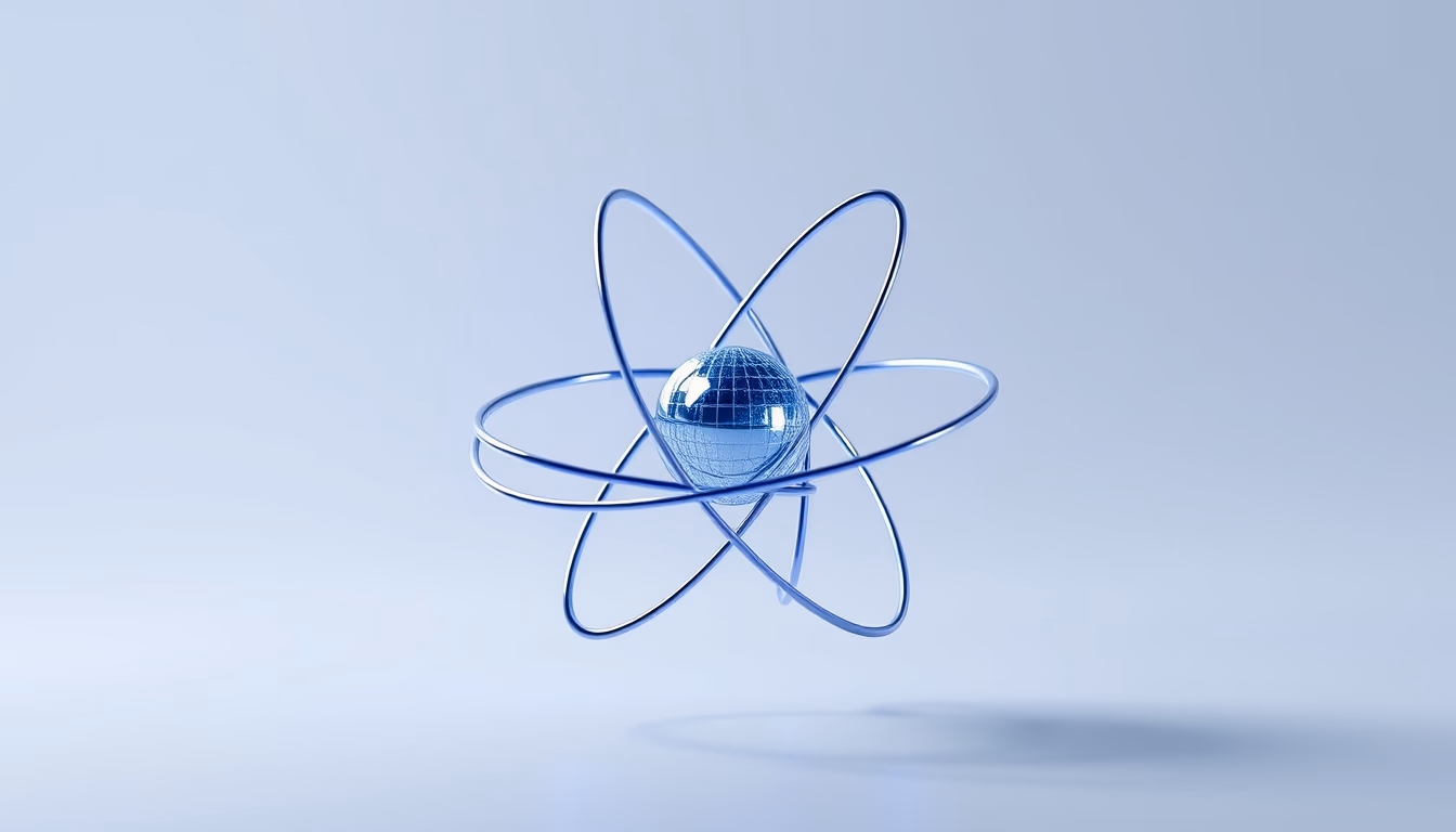 atom 3d render electron orbit in editorial style