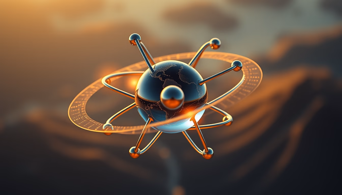 atom 3d render electron orbit in editorial style