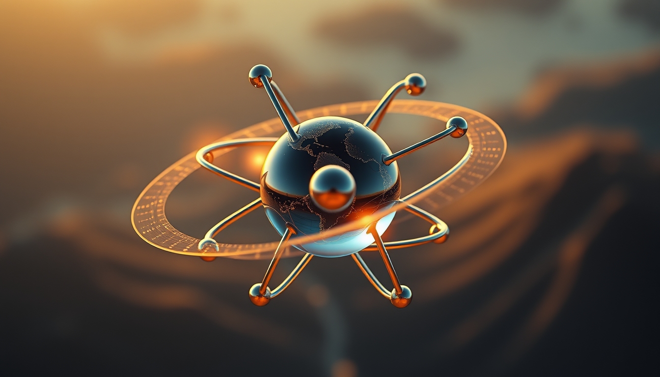 atom 3d render electron orbit in editorial style