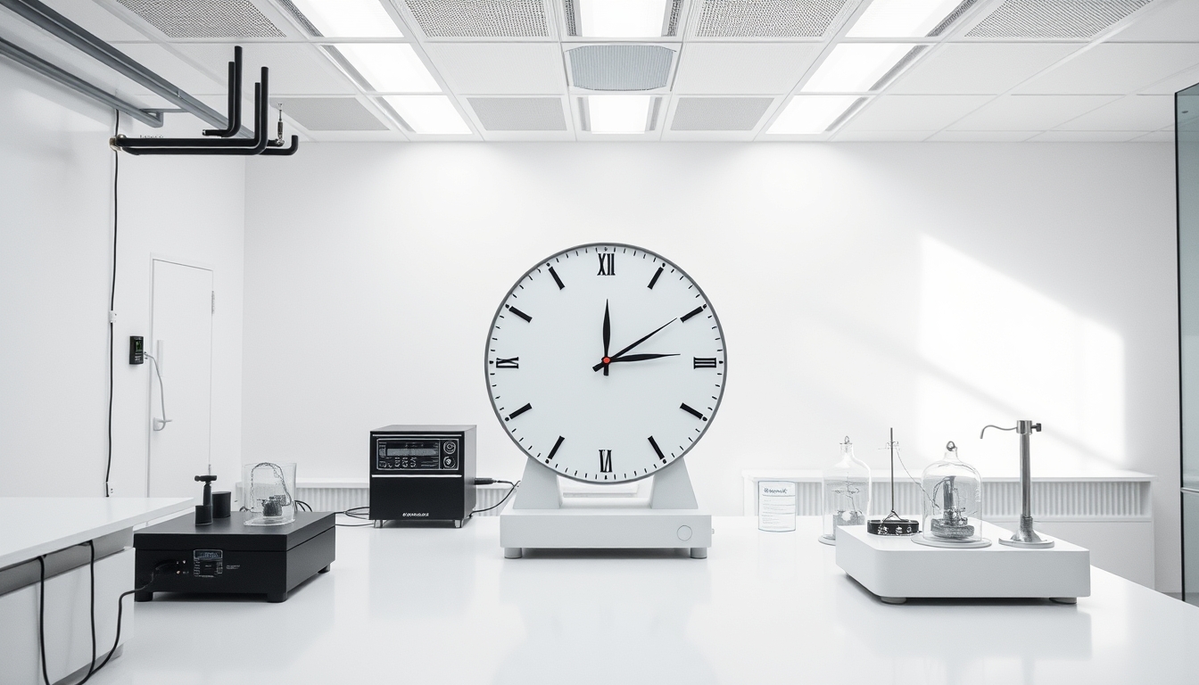 atomic clock laboratory in editorial style