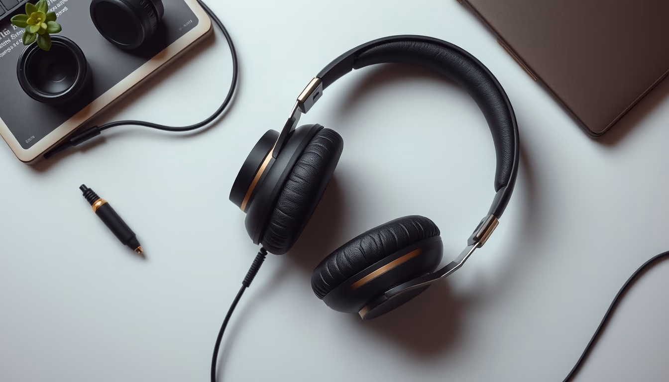 audiophile headphones planar in editorial style