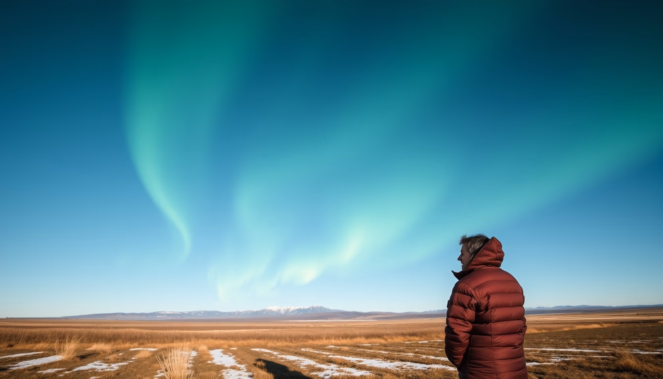 aurora borealis green sky in editorial style